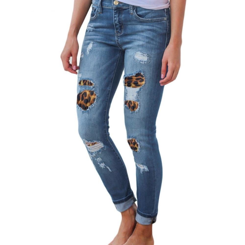 Skinny Patchwork Irregular Ribbed Holes Pencil Stretch Slim Jeans - Deb Shops