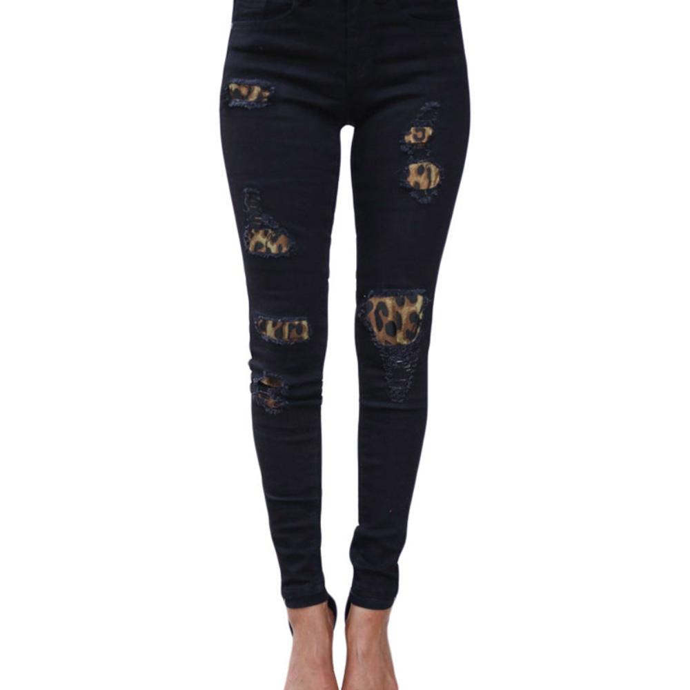 Skinny Patchwork Irregular Ribbed Holes Pencil Stretch Slim Jeans - Deb Shops
