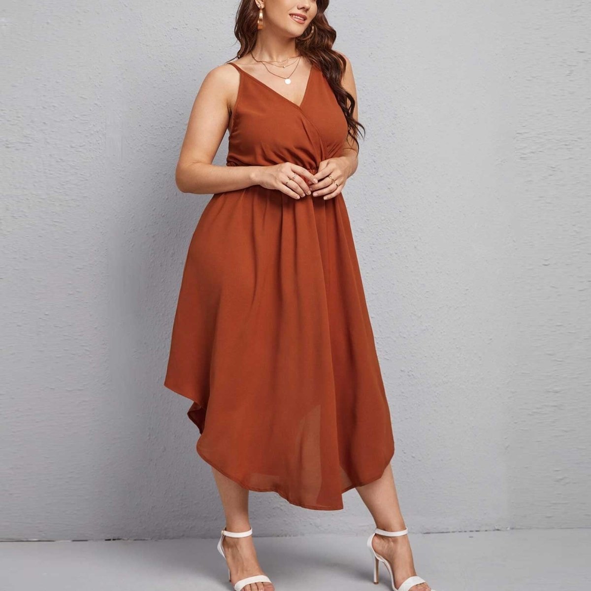 V-neckline Comfortable Spaghetti Straps Sleeveless Dress - Deb Shops