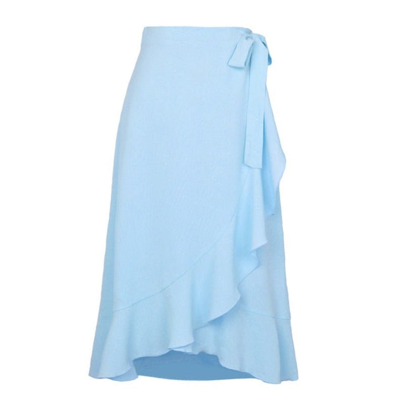 Summer Wrap Skirt High Waist Split Solid Ruffles - Deb Shops