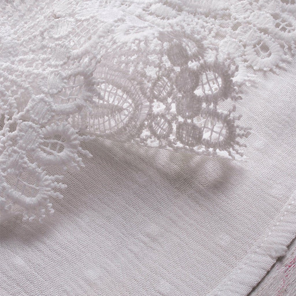 Three Quarter Lace V Neck Button Blouse - Deb Shops