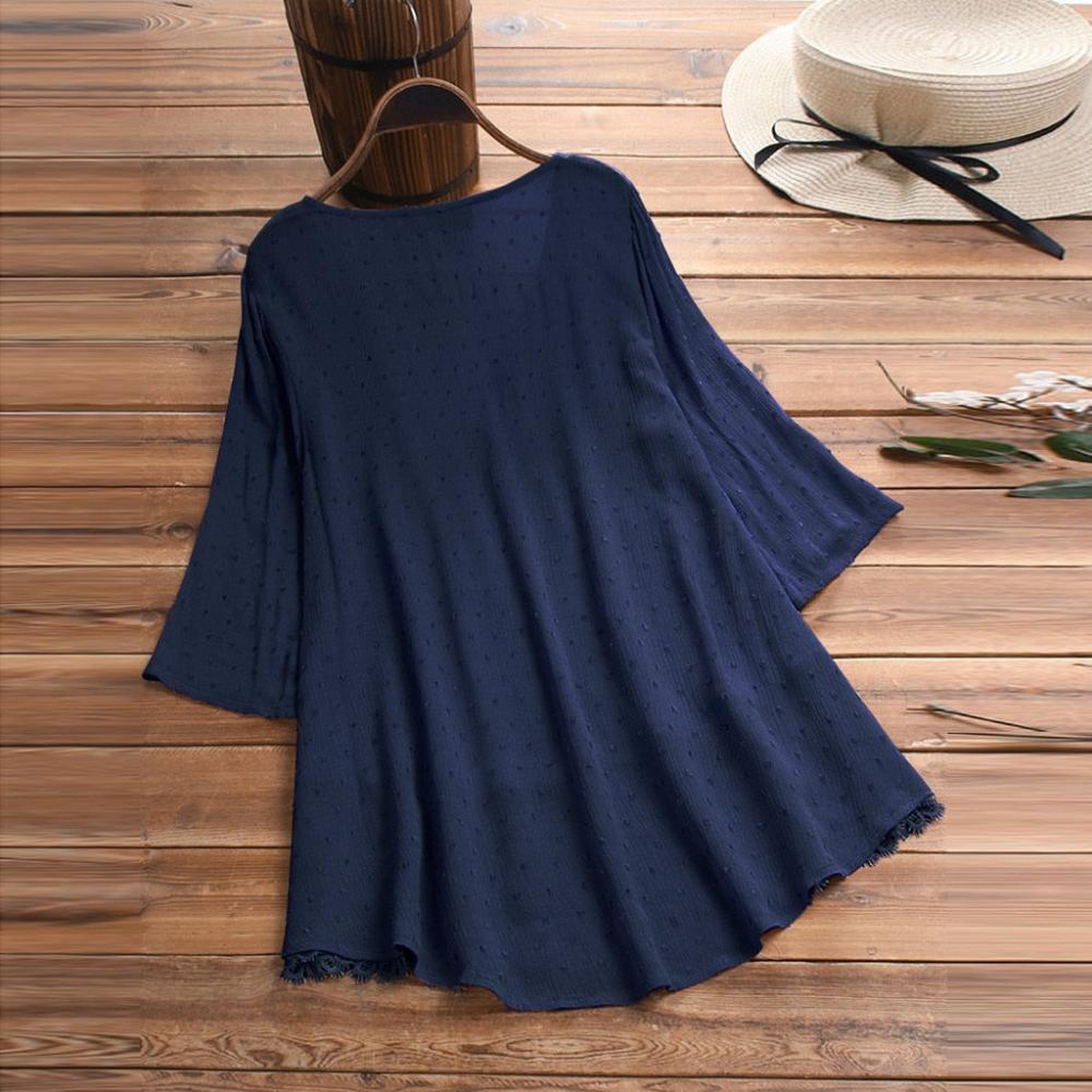 Three Quarter Lace V Neck Button Blouse - Deb Shops