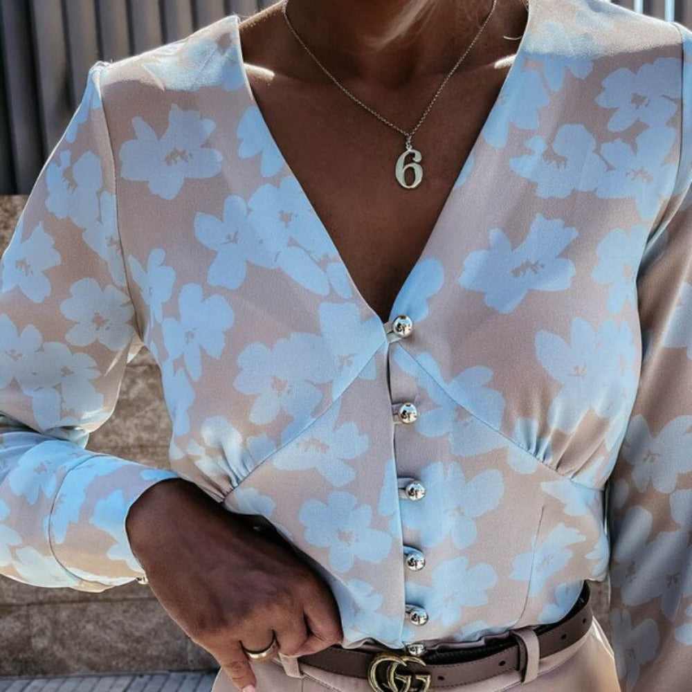 Elegant Adjustable Sleeve Button Blouse - Debshops