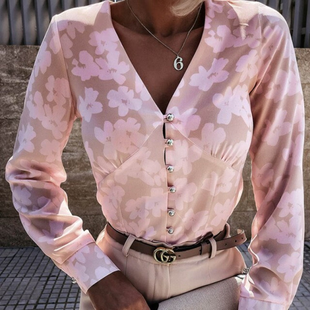Elegant Adjustable Sleeve Button Blouse - Debshops