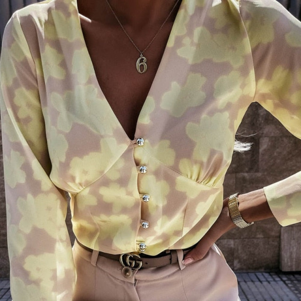 Elegant Adjustable Sleeve Button Blouse - Debshops