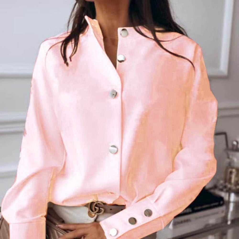 Elegant Adjustable Sleeve Button Blouse - Debshops