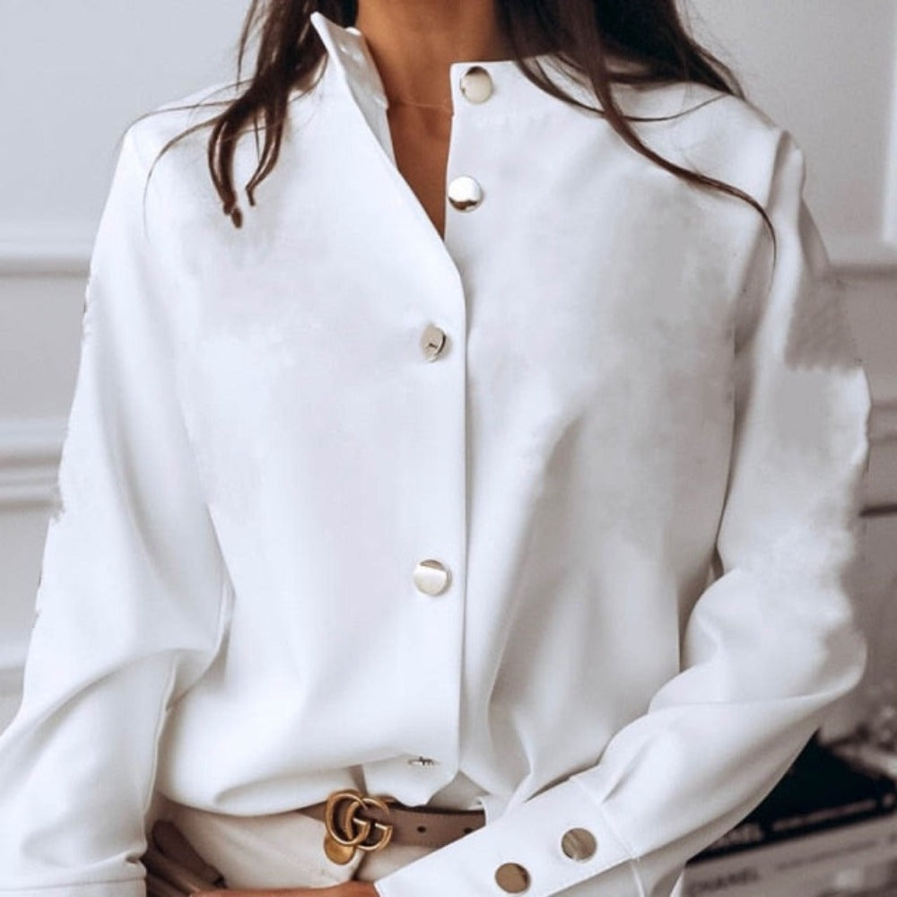 Elegant Adjustable Sleeve Button Blouse - Debshops