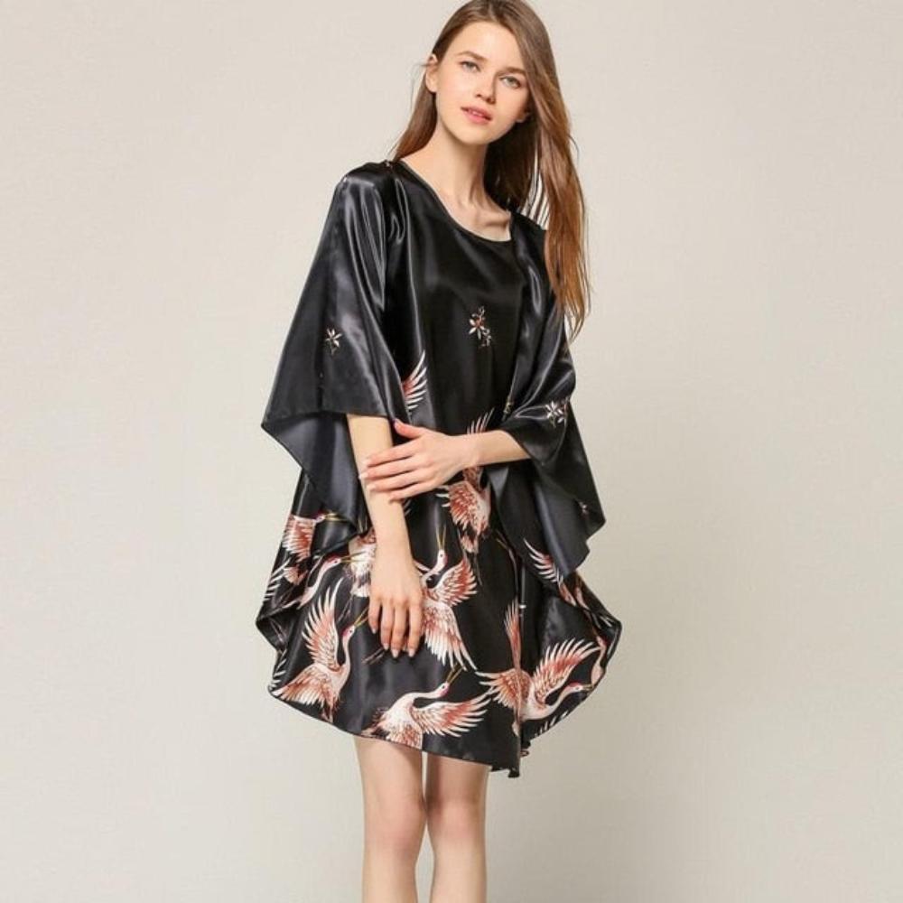Satin Nightwear Nightgown Loose Bath Gown Nightdress Sleepwear Night Dress - Debshops