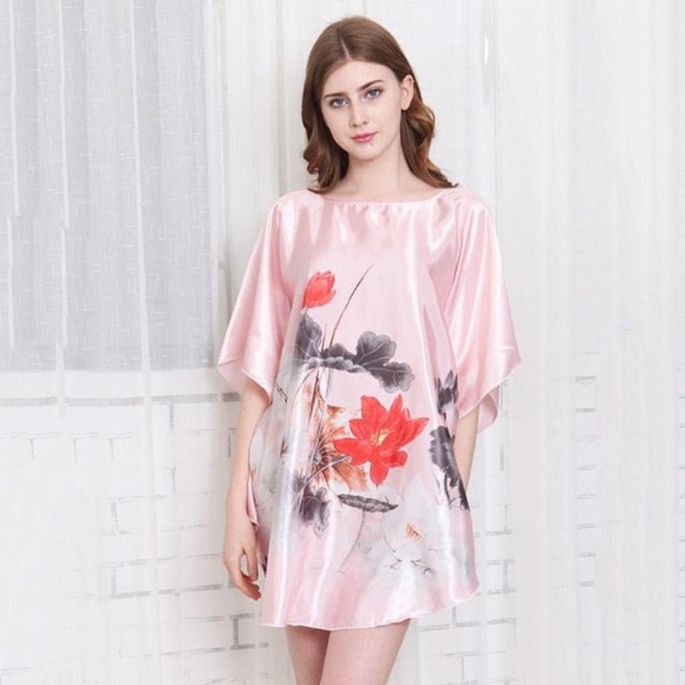 Satin Nightwear Nightgown Loose Bath Gown Nightdress Sleepwear Night Dress - Debshops