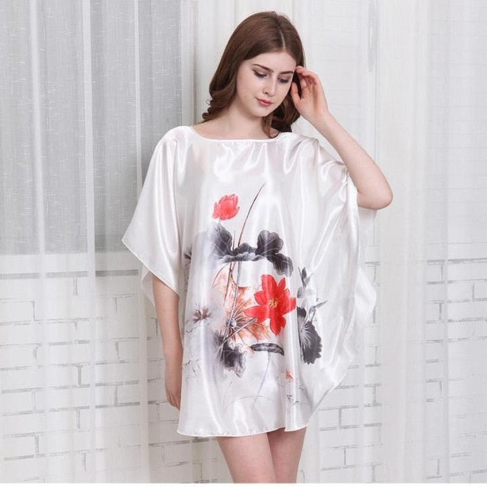 Satin Nightwear Nightgown Loose Bath Gown Nightdress Sleepwear Night Dress - Debshops
