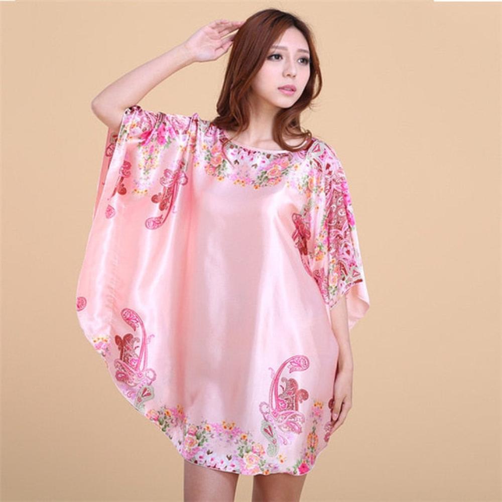 Satin Nightwear Nightgown Loose Bath Gown Nightdress Sleepwear Night Dress - Debshops