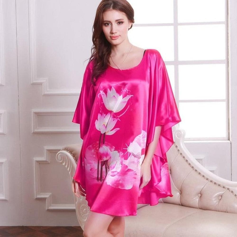 Satin Nightwear Nightgown Loose Bath Gown Nightdress Sleepwear Night Dress - Debshops