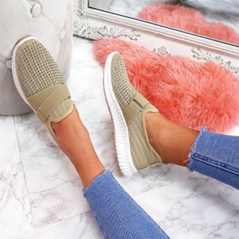 Mesh Breathable Sport Rhinestone Platform Flat Vulcanized Comfort Footwear - Debshops