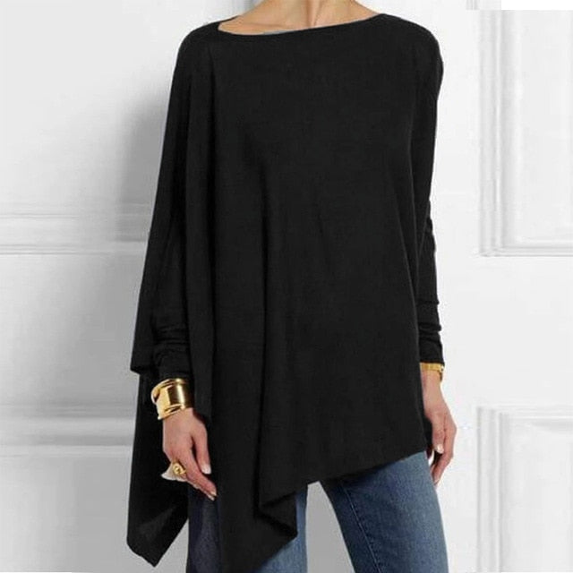 Irregular O Neck Long Sleeve Tunic - Debshops