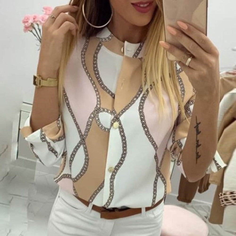Elegant Adjustable Sleeve Button Blouse - Debshops
