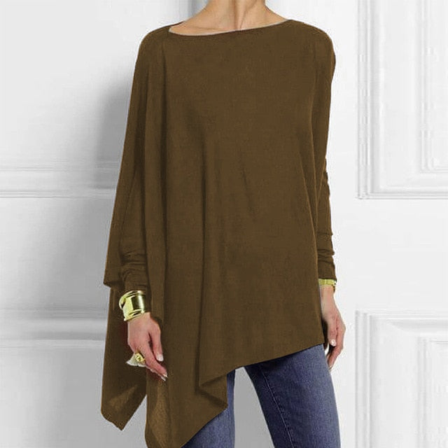 Irregular O Neck Long Sleeve Tunic - Debshops
