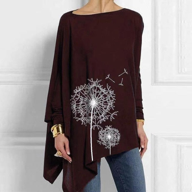 Irregular O Neck Long Sleeve Tunic - Debshops