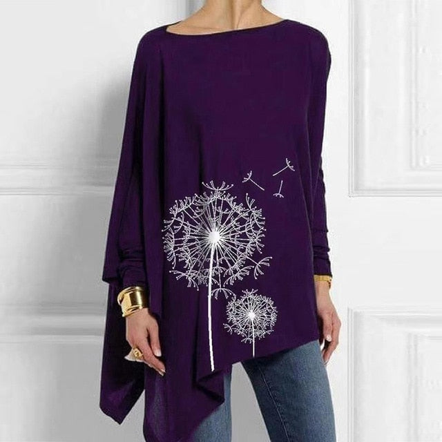Irregular O Neck Long Sleeve Tunic - Debshops