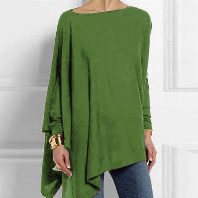 Irregular O Neck Long Sleeve Tunic - Debshops
