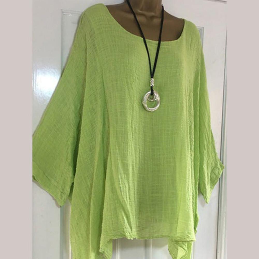 Solid Batwing Sleeve Loose Asymmetric O Neck Blouse - Debshops