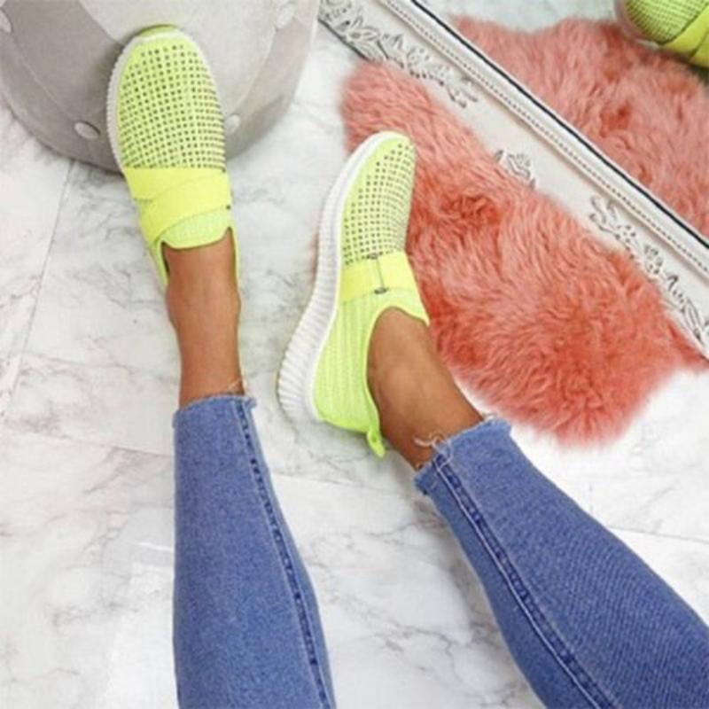 Mesh Breathable Sport Rhinestone Platform Flat Vulcanized Comfort Footwear - Debshops