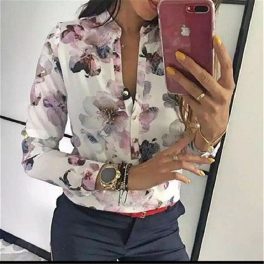 Elegant Adjustable Sleeve Button Blouse - Debshops