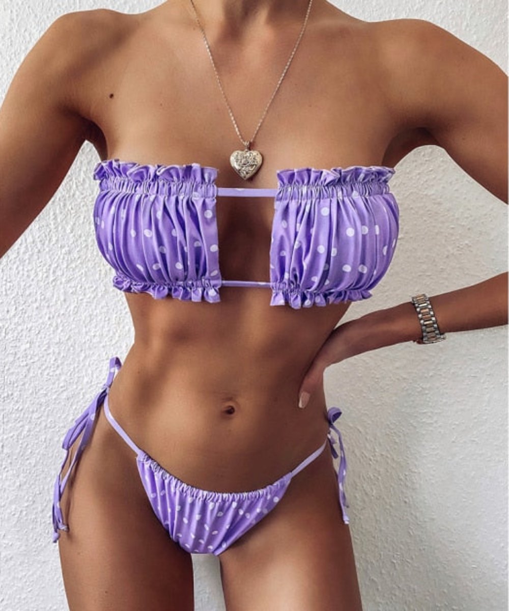 Pleated Bikini Swimsuit Swimwear Mini Thong Bikini Set Beachwear - Debshops