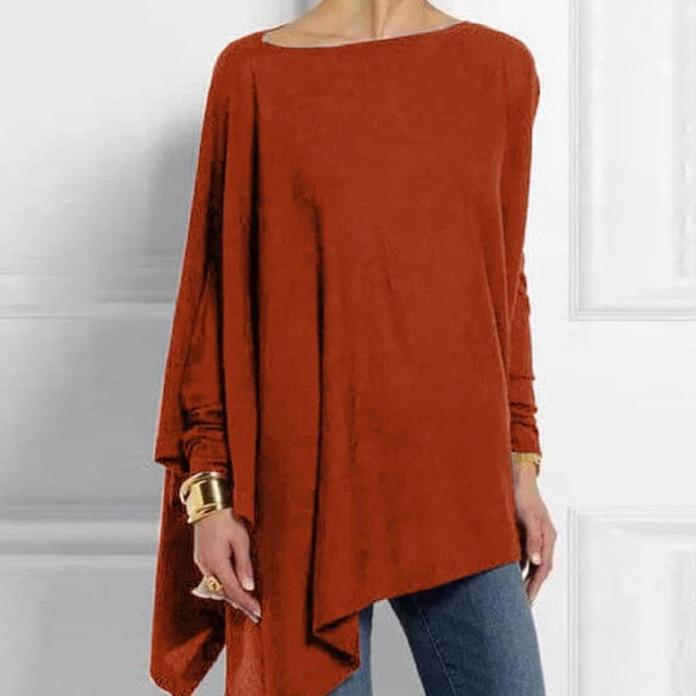 Irregular O Neck Long Sleeve Tunic - Debshops