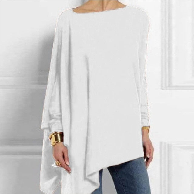 Irregular O Neck Long Sleeve Tunic - Debshops
