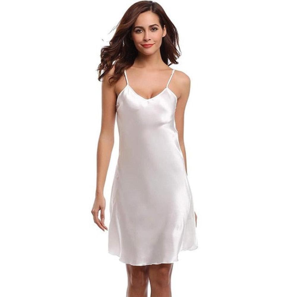 Satin Nightgown Sexy Spaghetti Strap Night Dress Women Nighties Sleeveless Sleepwear - Debshops