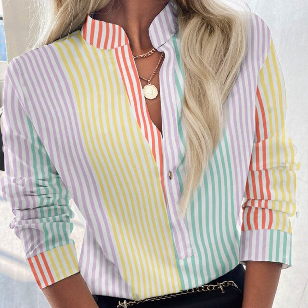 Elegant Adjustable Sleeve Button Blouse - Debshops