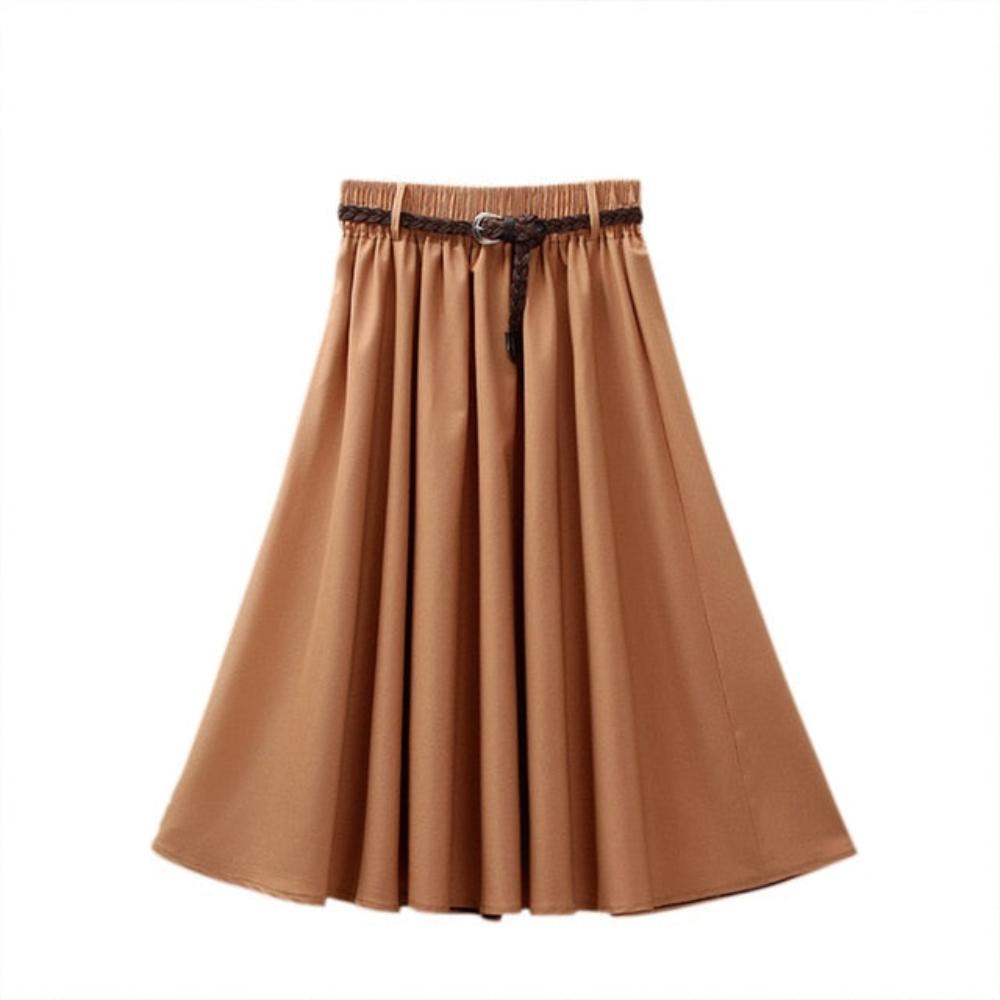 Comfort Solid A Line Mid Calf Skirt - Debshops
