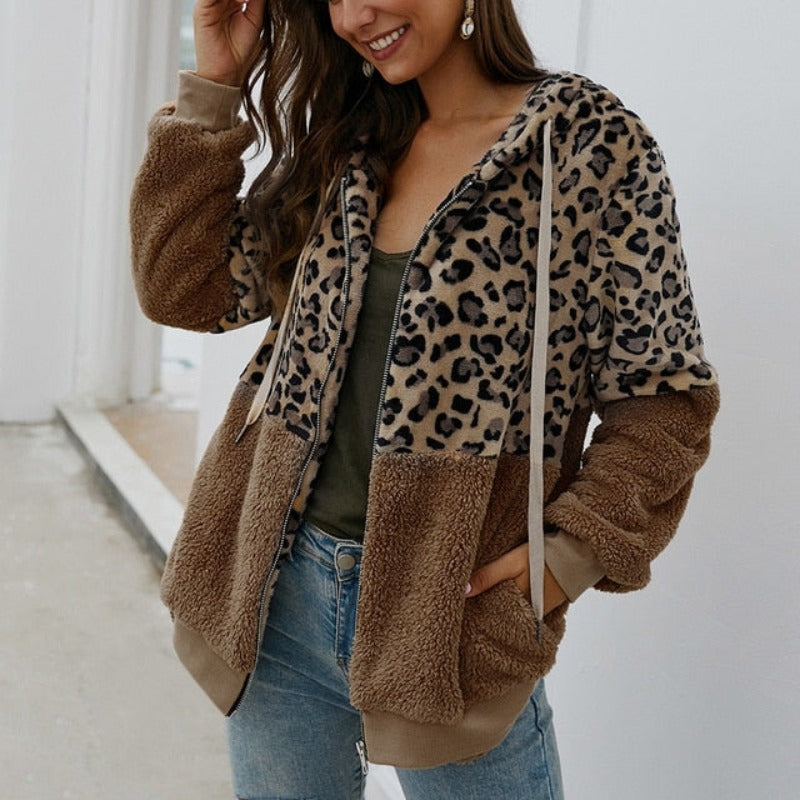 Leopard Coat Fleece Jacket Hoodies - Debshops