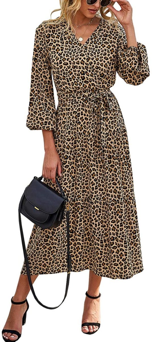 V Neck Wrap Floral Short Sleeve Split Belted Beach Long Dress - Deb Shops