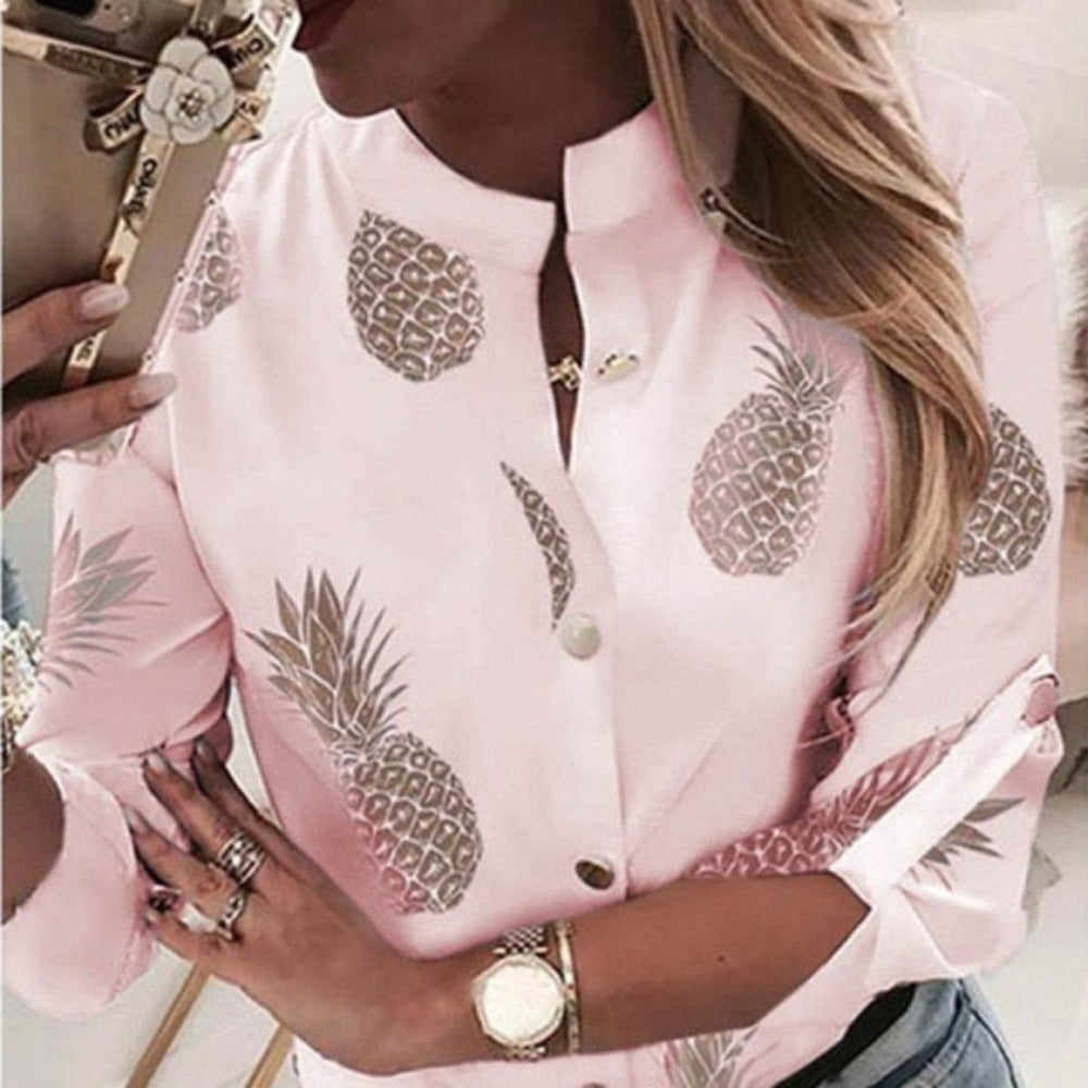 Elegant Adjustable Sleeve Button Blouse - Debshops