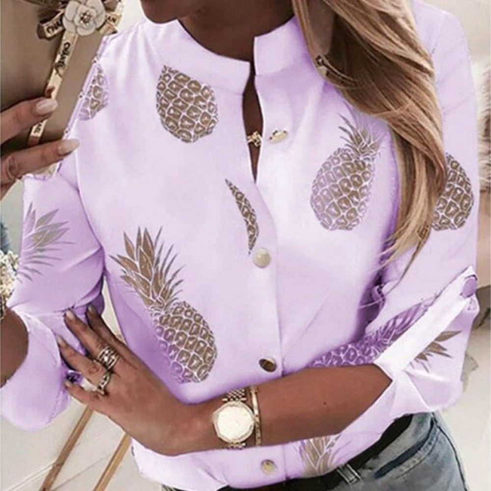 Elegant Adjustable Sleeve Button Blouse - Debshops