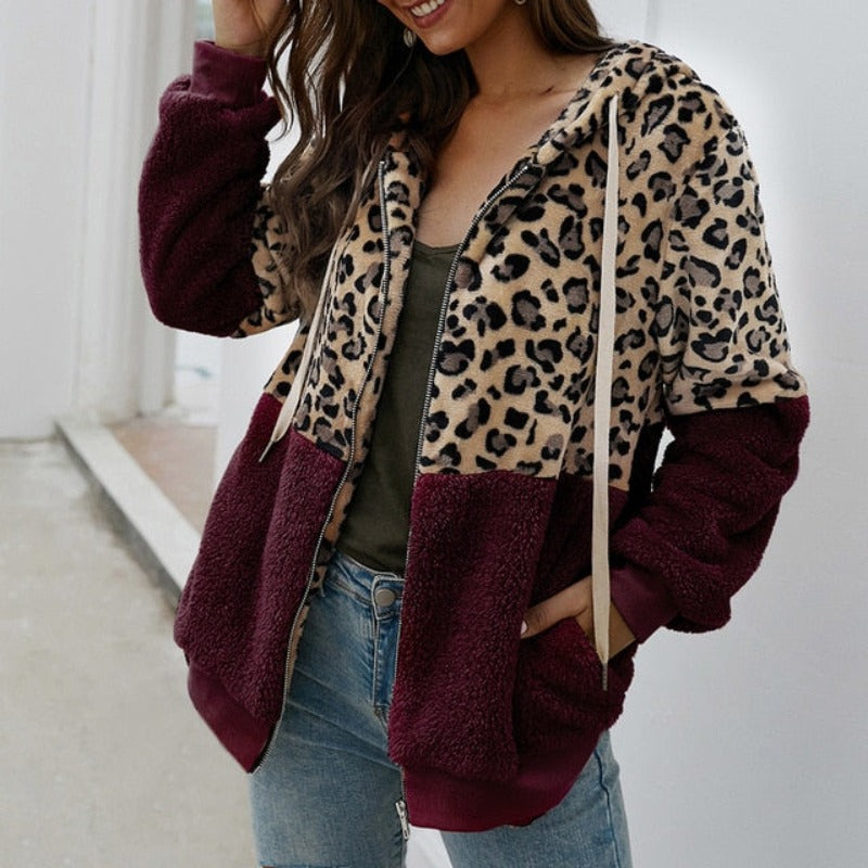 Leopard Coat Fleece Jacket Hoodies - Debshops