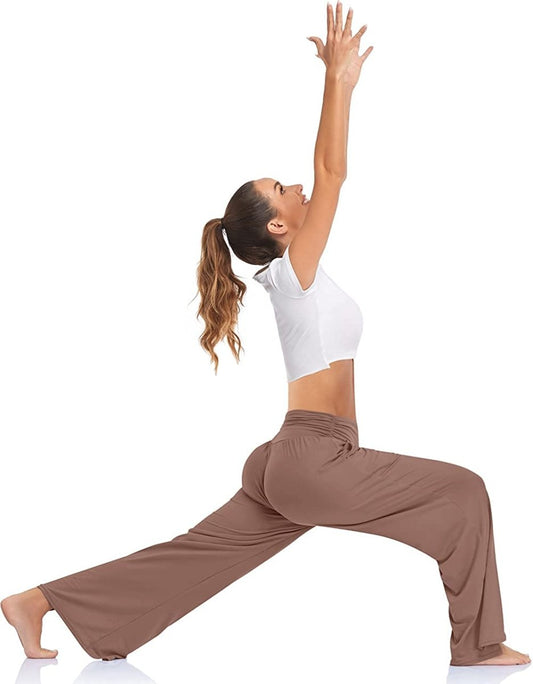 Wide Leg Yoga High Waisted Adjustable Tie Knot Joggers with Pockets - Deb Shops