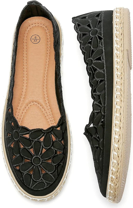 Women’s Ballet Flat Daisy Round Toe Slip On Rope Loafers - Deb Shops