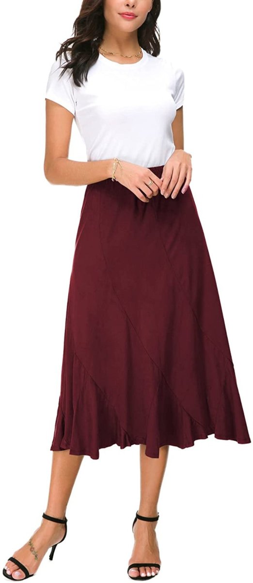 Women's Elegant Ankle Length Ruffle Hem Elastic Waist Midi Skirt - Deb Shops