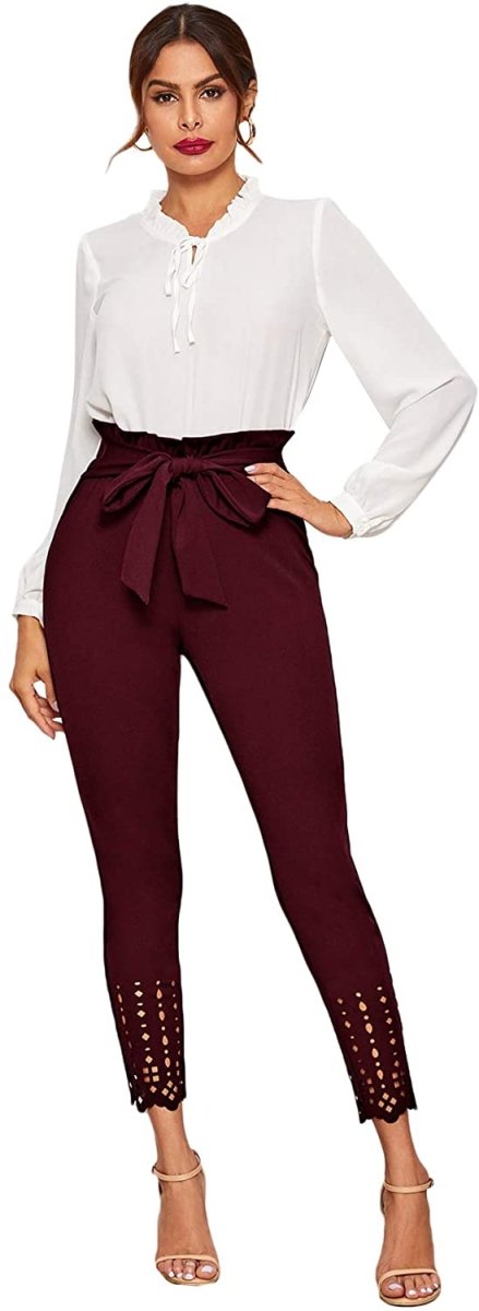 Women's Stretchy Workwear Skinny Pants with Belt - Deb Shops