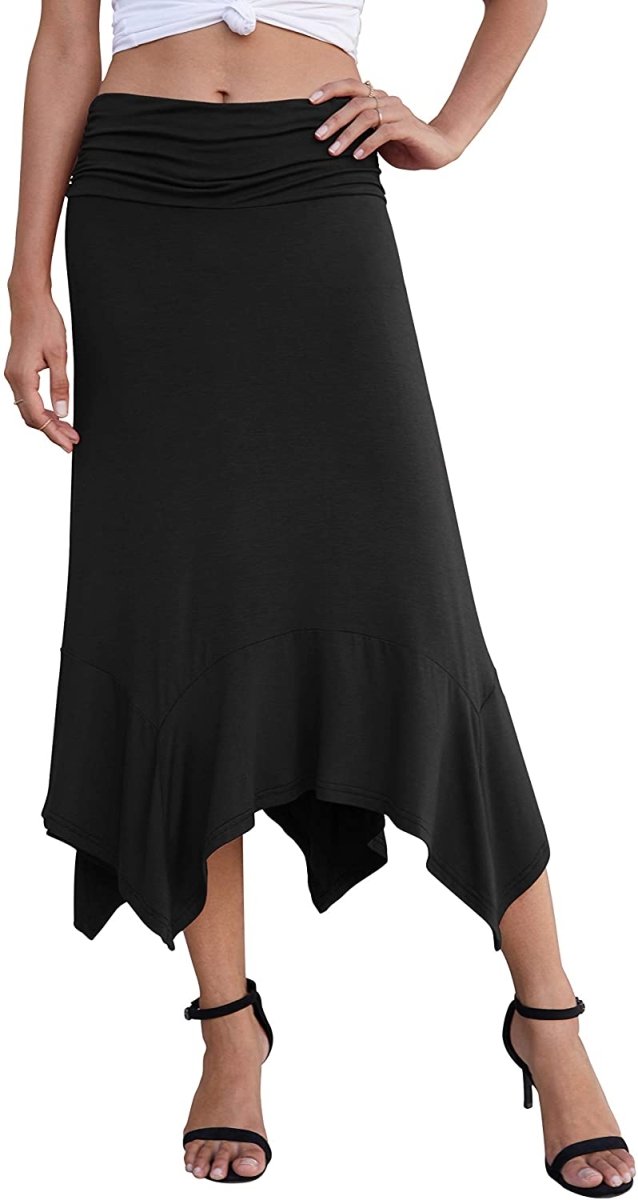 Women's Summer Soft Fit Flowy Handkerchief Hemline Midi Skirt - Deb Shops