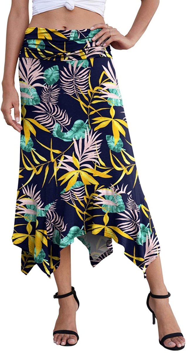 Women's Summer Soft Fit Flowy Handkerchief Hemline Midi Skirt - Deb Shops