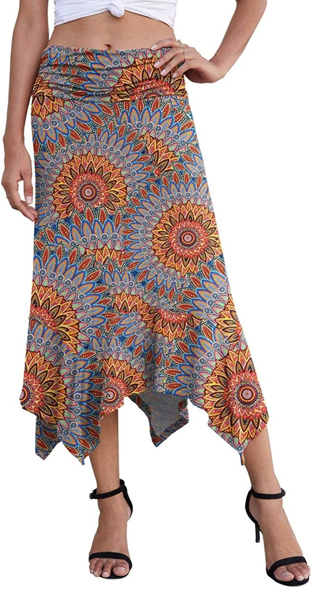 Women's Summer Soft Fit Flowy Handkerchief Hemline Midi Skirt - Deb Shops